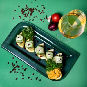 sushi on blue ceramic plate